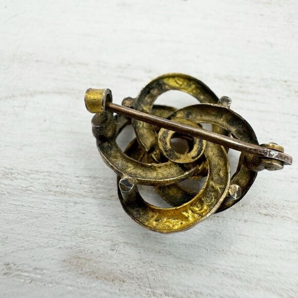 Antique Victorian yellow gold filled lovers knot Etched Pin Fob Brooch C Clasp - Picture 4 of 7